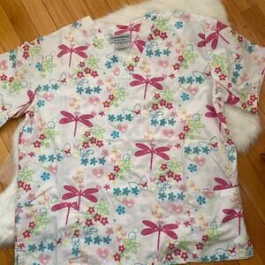 Natural Uniforms Women's Medical Scrub Top with Butterfly and Flower Print
